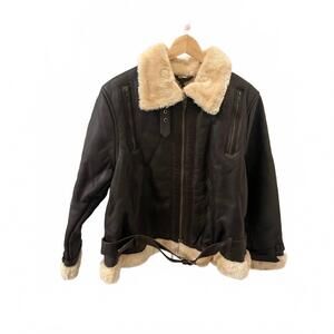 NEW ANGEL women's genuine leather sherling jacket in brown